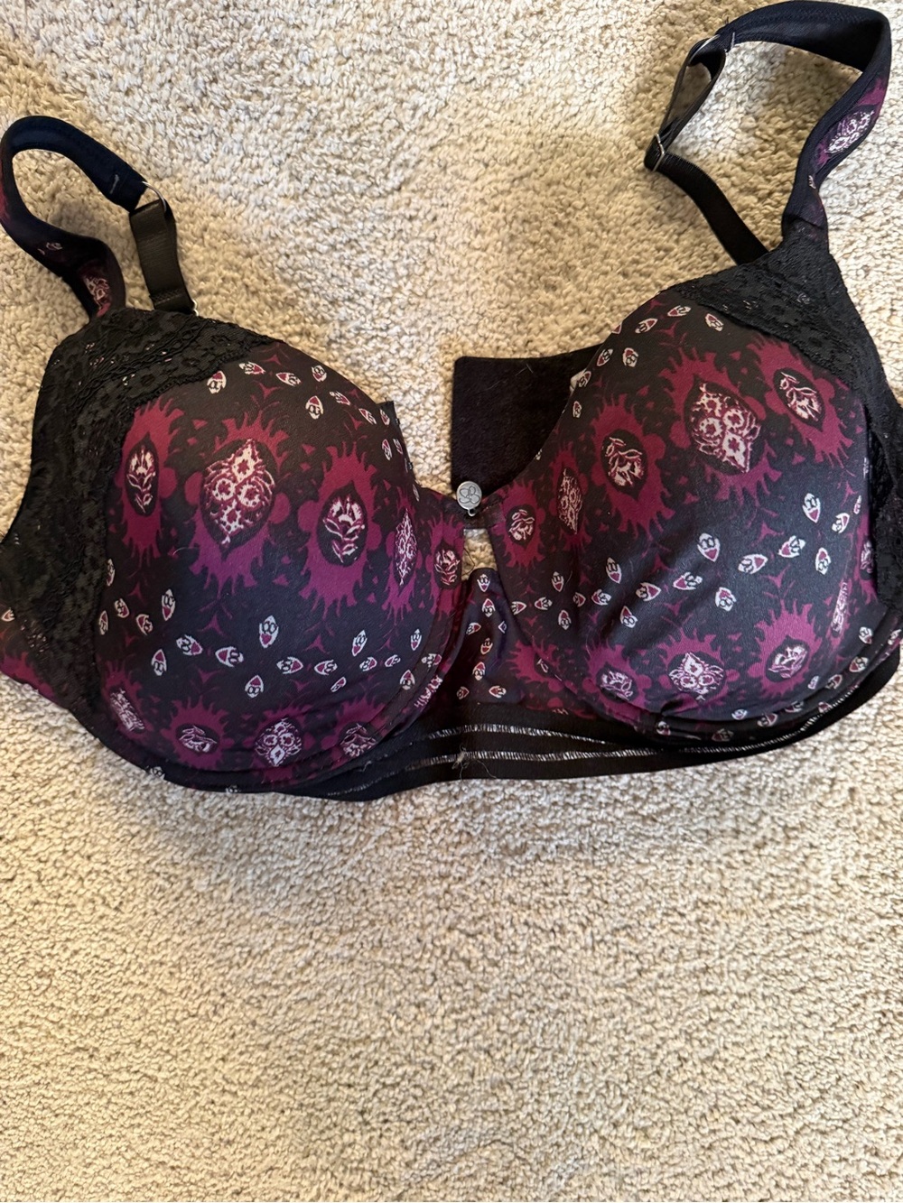 Jessica Simpson Black and Plum Patterned Underwire Bra - Picture 2 of 4